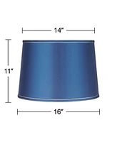 Drum Lamp Shade Sydnee Satin Blue Medium 14" Top x 16" Bottom x 11" High Spider with Replacement Harp and Finial Fitting - Springcrest