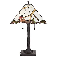 Southwestern Tiffany Style Table Lamp 26" High Dark Bronze Brown Cherry Blossom Antique Stained Glass Shade Decor for Living Room Bedroom House Bedsid