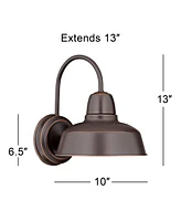 Urban Barn Rustic Farmhouse Outdoor Wall Light Fixture Oil Rubbed Bronze Steel Gooseneck Arm 13" for Exterior House Porch Patio Outside Deck Garage Ya