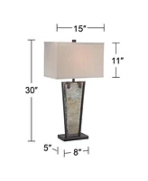 Zion Rustic Farmhouse Table Lamp 30" Tall Natural Slate Bronze Tapered Metal Frame Rectangular Shade for Living Room Bedroom House Bedside Nightstand
