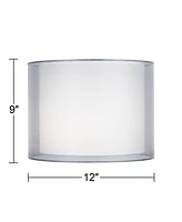 Silver and White Double Sheer Small Drum Lamp Shade 12" Top x 12" Bottom x 9" High (Spider) Replacement with Harp and Finial - Springcrest