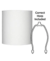 White Tall Linen Medium Drum Lamp Shade 14" Top x 14" Bottom x 15" High (Spider) Fully Assembled Replacement with Harp and Finial for Table Lamps