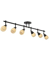 Pro Track Elm Park 6-Head Ceiling Track Light Fixture Kit Spot-Light Directional Adjustable Monorail Brown Bronze Finish Amber Glass Western Kitchen B