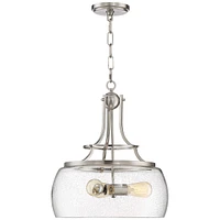 Franklin Iron Works Charleston Satin Nickel Pendant Chandelier 16" Wide Rustic Farmhouse Seeded Clear Glass Led 3