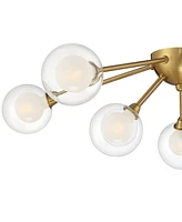 Possini Euro Design Spheres Modern Sputnik Ceiling Light Flush-Mount Fixture 28" Wide Warm Brass Gold 9-Light Led Clear Outer Frosted Inner Glass for