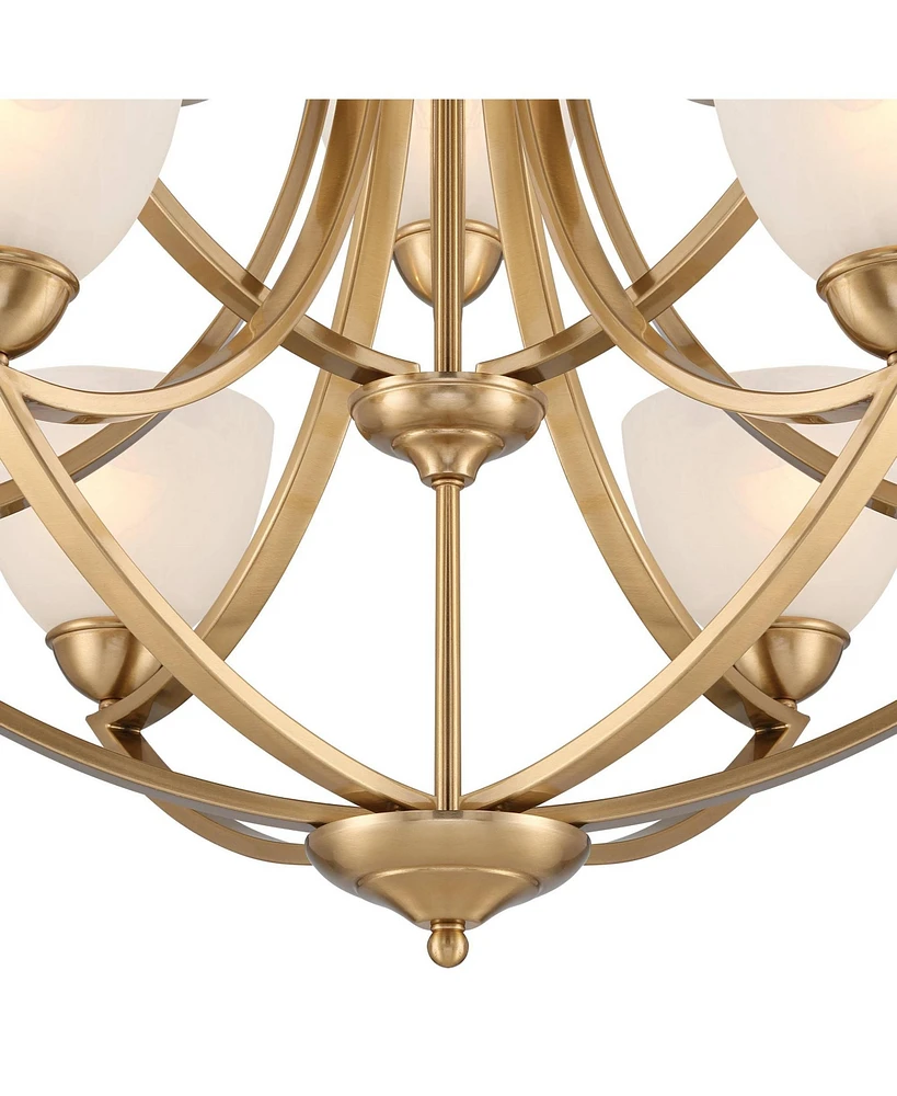 Milbury Soft Gold Chandelier Lighting 30" Wide French 2-Tier White Frosted Glass Cup Shades 9