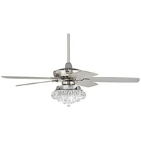 Casa Vieja 52" Journey Modern Indoor Ceiling Fan with Led Light Dimmable Remote Control Brushed Nickel Blade Clear Crystal Ball Strand for House Bedro