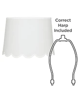 Hardback Scallop Bottom Empire Lamp Shade White Medium 13" Top x 15" Bottom x 11" High Spider with Replacement Harp and Finial Fitting