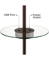 360 Lighting Caper Modern Floor Lamp with Tray Table Usb and Ac Power Outlet in Base 60.5" Tall Bronze Metal Off White Fabric Drum Shade for Living Ro