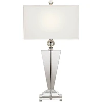 Trophy Traditional Art Deco Table Lamp 30 1/2" Tall Clear Crystal Glass Off White Rectangular Shade for Bedroom Living Room House Bedside Nightstand H