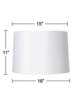 White Fabric Medium Hardback Lamp Shade 15" Top x 16" Bottom x 11" High (Spider) Replacement with Harp and Finial - Springcrest