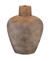 Bentley Rustic Farmhouse Table Lamp 29" Tall Brown Leaf Textured Hammered Pot Off White Empire Shade for Bedroom Living Room House Home Bedside Nights