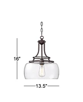 Franklin Iron Works Charleston Bronze Brown Small Pendant Light 13.5" Wide Farmhouse Industrial Rustic Clear Glass Shade Dining Room House Bedroom Ent