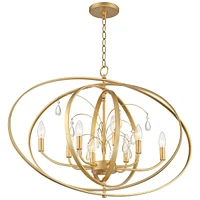 Possini Euro Design Tiller Gold Leaf Pendant Chandelier Lighting 32" Wide Modern Clear Crystal Accents 8-Light Fixture for Dining Room House Home Foye