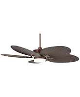 Casa Vieja 52" Casa Breeze Tropical Coastal Indoor Outdoor Ceiling Fan with Light Led Remote Control Oil Brushed Bronze Palm Leaf Damp Rated for Patio