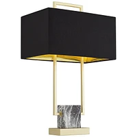 Carl Modern Table Lamp 24 3/4" High Gold Metal Gray Faux Marble Linear Frame Black Rectangular Shade Decor for Living Room Bedroom House Bedside Night