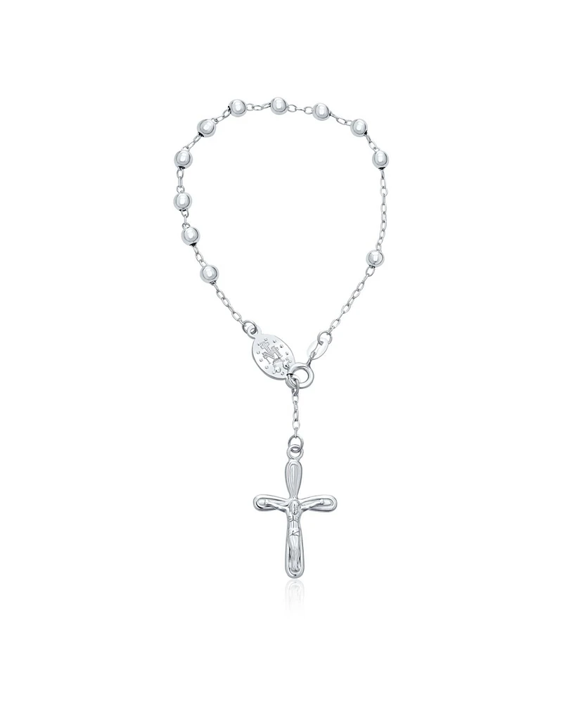 Bling Jewelry Religious Jesus Crucifix Infinity Cross Virgin Mary Rosary Prayer Beads .925 Sterling Silver Bracelet For Women Communion 3MM Bead 7 Inc