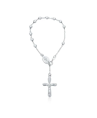 Bling Jewelry Religious Jesus Crucifix Infinity Cross Virgin Mary Rosary Prayer Beads .925 Sterling Silver Bracelet For Women Communion 3MM Bead 7 Inc