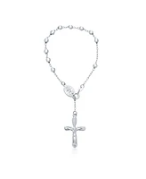 Bling Jewelry Religious Jesus Crucifix Infinity Cross Virgin Mary Rosary Prayer Beads Sterling Silver Bracelet For Women Communion 3MM Bead Inch