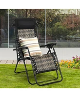 Gymax Folding Rattan Patio Zero Gravity Lounge Chair Recliner with Headrest