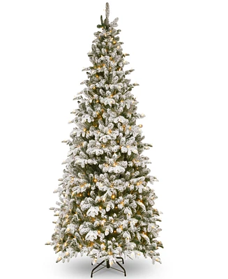 National Tree Company 9 ft. Pre-Lit Feel Real Artificial Snowy Everest Fir Christmas Tree with 750 Clear Lights, Includes Stand