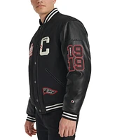 Champion Men's Logo-Patch Mixed-Media Varsity Jacket