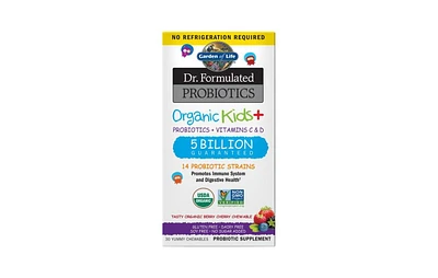 Garden of Life Dr. Formulated Probiotics Organic Kids Berry Cherry Shelf Stable, 30 Chewable Tabs