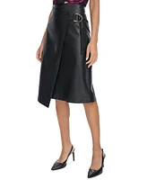 Calvin Klein Women's Faux-Leather Wrap Midi Skirt