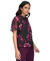 Calvin Klein Women's Collared Tie-Neck Short-Sleeve Blouse