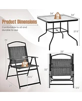 Slickblue Patio Dining Set for 4 with Umbrella Hole-Grey