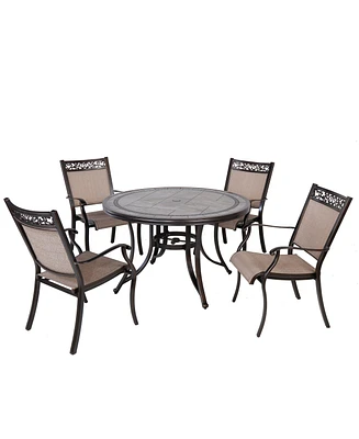 Mondawe 5-Piece Cast Aluminum Round 28 in. H Outdoor Dining Set with Umbrella Hole