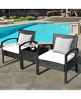 Sugift 3 Pieces Outdoor Rattan Patio Conversation Set with Seat Cushions