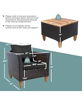 Sugift 3 Pieces Patio Rattan Bistro Furniture Set with Wooden Table Top