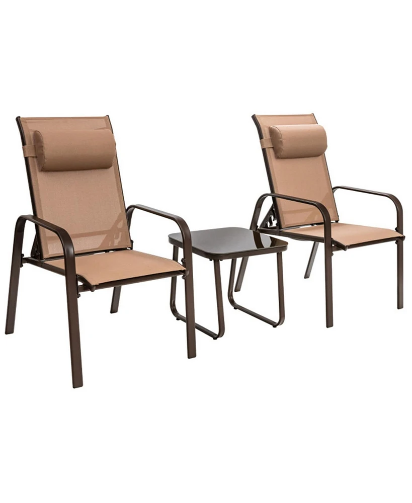 Sugift 3 Pieces Stackable Patio Bistro Conversation Set with Adjustable Backrest