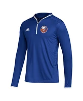 Adidas Men's Royal New York Islanders Team Long Sleeve Quarter-Zip Hoodie T-Shirt