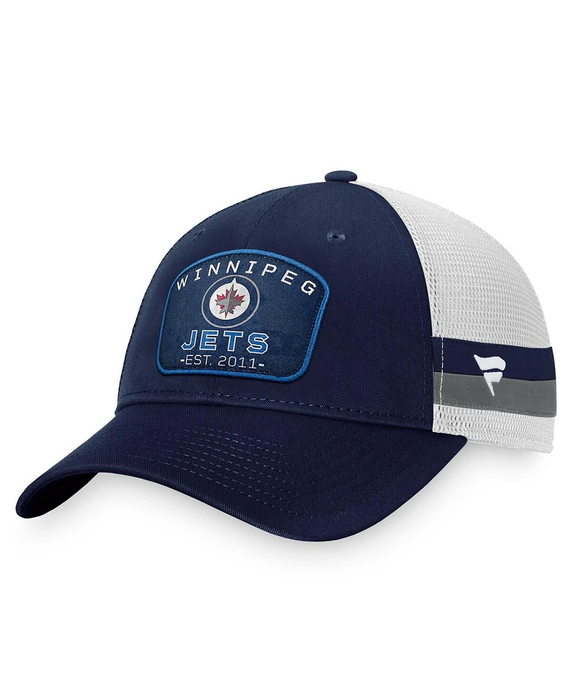 Fanatics Men's Navy/White Winnipeg Jets Fundamental Striped Trucker Adjustable Hat