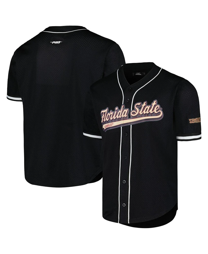 Pro Standard Men's Black Florida State Seminoles Mesh Full-Button Replica Baseball Jersey