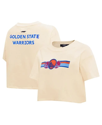 Pro Standard Women's Cream Golden State Warriors Retro Striper Sj Cropped Boxy T-Shirt