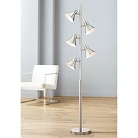 360 Lighting Luken Mid Century Modern Tree Floor Lamp Standing 5-Light 70" Tall Brushed Nickel Silver Metal Adjustable Cone Shade Decor for Living Roo