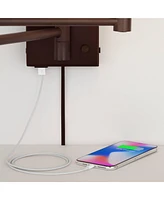 360 Lighting Vero Modern Swing Arm Wall Lamp with Usb Charging Port Oil Rubbed Bronze Plug-In Light Fixture Cream Drum Shade for Bedroom Bedside House