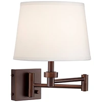 360 Lighting Vero Modern Swing Arm Wall Lamp with Usb Charging Port Oil Rubbed Bronze Plug-In Light Fixture Cream Drum Shade for Bedroom Bedside House