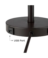 Heyburn Modern Accent Table Lamp with Hotel Style Usb and Ac Power Outlet in Base 20" High Dark Bronze Oatmeal Cylinder Shade for Living Room Desk Bed