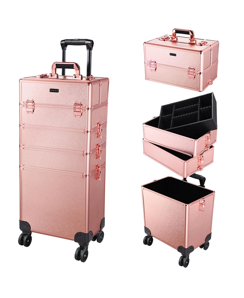 Byootique Rose Gold 4in1 Rolling Makeup Train Case Makeup Artist Cosmetic Organizer