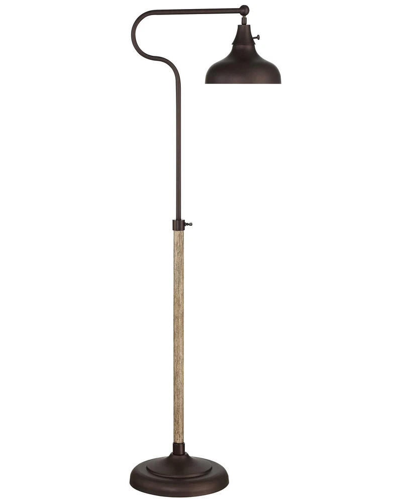 Franklin Iron Works Ferris Industrial Rustic Farmhouse Pharmacy Floor Lamp with Usb Charging Port 57" Tall Bronze Faux Wood Grain Adjustable Metal Sha