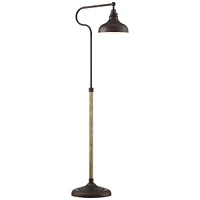 Franklin Iron Works Ferris Industrial Rustic Farmhouse Pharmacy Floor Lamp with Usb Charging Port 57" Tall Bronze Faux Wood Grain Adjustable Metal Sha