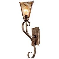 Franklin Iron Works Amber Scroll Rustic Wall Sconce Lighting Golden Bronze Metal Hardwired 23 1/2" High Fixture Amber Art Glass Decor for Bedroom Bath