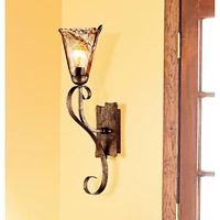 Franklin Iron Works Amber Scroll Rustic Wall Sconce Lighting Golden Bronze Metal Hardwired 23 1/2" High Fixture Amber Art Glass Decor for Bedroom Bath