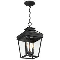 John Timberland Stratton Street Rustic Farmhouse Outdoor Hanging Ceiling Light Fixture Textured Black Lantern 2-Light 16 1/2" Clear Glass Exterior Bar