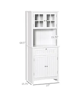 Homcom Elegant Buffet with Hutch, Kitchen Pantry Storage Cabinet with Framed Glass Door Drawer and Microwave Space, White