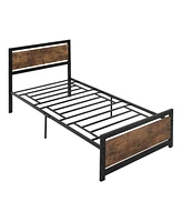 Homcom Single Platform Bed Frame with Headboard & Footboard, Strong Metal Slat Support Solid Bedstead Base w/ Underbed Storage Space, No Box Spring Ne